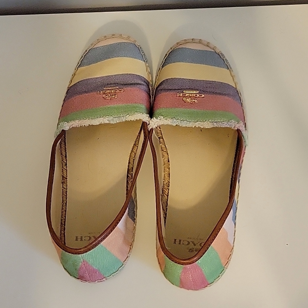 Coach 'Joanie' striped slip on shoes, Size 6.5